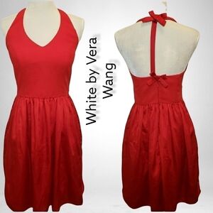 WHITE by Vera Wang Valentina Red Halter Cocktail Dress 6 Pockets  EUC